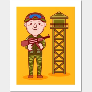 Cute Army Cartoon Posters and Art